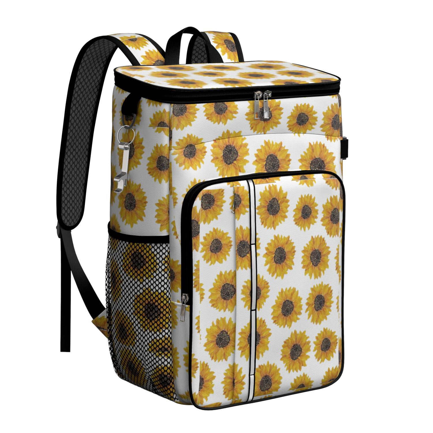 Travel Cooler Bag - White Sunflower Camping Beer Cooler Backpack with Bottle Opener- Waterproof Insulated Picnic Backpacks - Cooler Bag for Beach