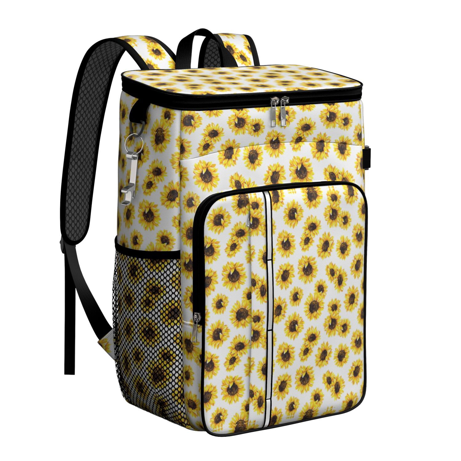 Travel Cooler Bag - White Sunflower Camping Beer Cooler Backpack with Bottle Opener- Waterproof Insulated Picnic Backpacks - Cooler Bag for Beach