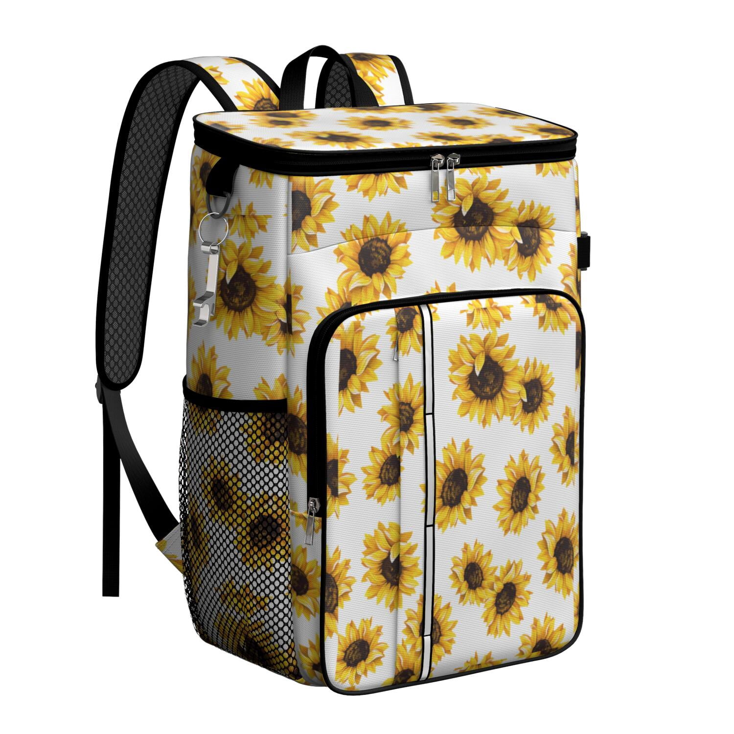 Travel Cooler Bag - White Sunflower Camping Beer Cooler Backpack with Bottle Opener- Waterproof Insulated Picnic Backpacks - Cooler Bag for Beach