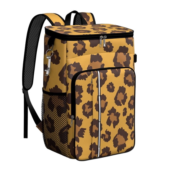 Travel Cooler Bag - Yellow and Black Of Leopard Print Camping Beer Cooler Backpack with Bottle Opener- Waterproof Insulated Picnic Backpacks - Cooler Bag for Beach