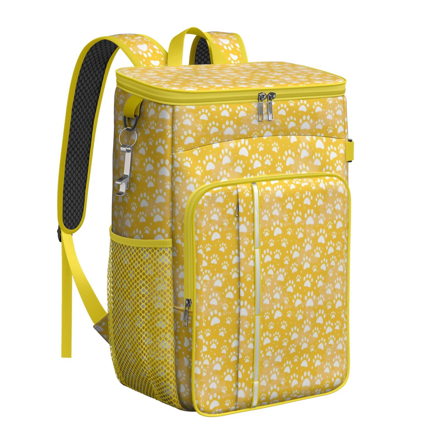 Travel Cooler Bag - Yellow Dog Paw Footprint Camping Beer Cooler Backpack with Bottle Opener- Waterproof Insulated Picnic Backpacks - Cooler Bag for Beach