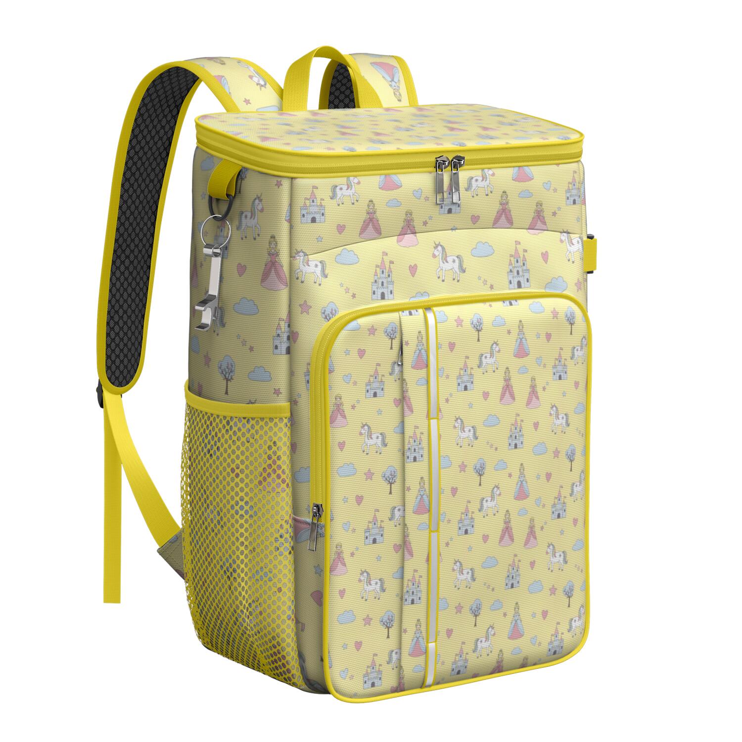 Travel Cooler Bag - Yellow Princess Unicorn Pattern Camping Beer Cooler Backpack with Bottle Opener- Waterproof Insulated Picnic Backpacks - Cooler Bag for Beach