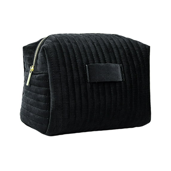 Travel Cosmetic Bag, Velvet Makeup Bag with Embroidered Stripes, Compact Waterproof Storage Pouch, Soft Portable Organizer for Toiletries and Essentials