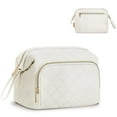thumbnail image 1 of Travel Cosmetic Makeup Bag Fashion Quilted Make up Organizer Lightweight Wide-Open Pouch with Handle Easy-Clean Pocket for Brushes for Women, Beige, 1 of 8