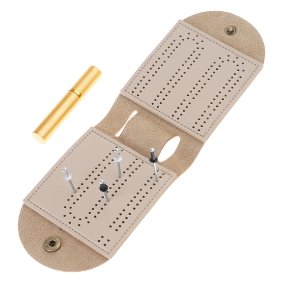 Travel Cribbage Board with Pegs Portable Leather Cribbage Board Game Set with 2 Track Layout for Family Board Game