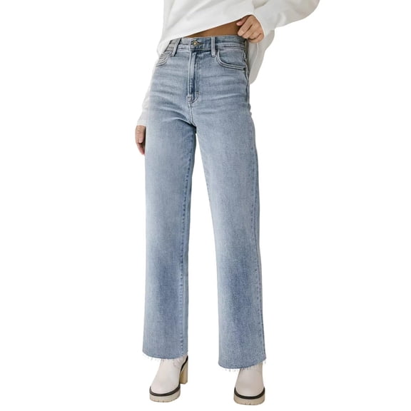 Travel Cropped Pants Cowgirl Outfits High Waisted Straight Leg Jeans Y2k Frayed Raw Hem Ripped Distressed Jean Boyfriend Jeans for Women Ankle Denim Pants with Pockets Trendy Stretchy Baggy Jean
