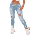 thumbnail image 1 of Travel Cropped Pants Cowgirl Outfits Trendy Stretchy Baggy Jean Boyfriend Jeans for Women High Waisted Straight Leg Jeans Y2k Frayed Raw Hem Ripped Distressed Jean Ankle Denim Pants with Pockets, 1 of 5