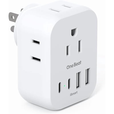 Travel Cruise Ship Essentials, Multi Plug Wall Outlet Extender with 4 Outlets USB (2 USB-C), Approved Power Strip Non Surge Protector, Adapter, Must Have Accessories