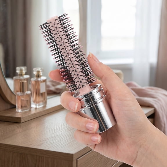 Travel Curling Hair Brush Retractable Round Roller Comb Blow Dry Quiff Brush