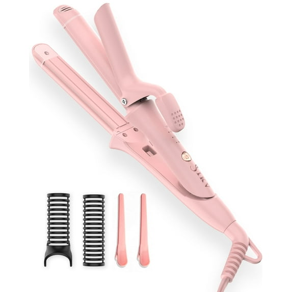 Travel Curling Iron,Dual Voltage (100-240V) Curling Iron 1 inch,2 in 1 Hair Straightener and Curler for Short/Shoulder Length Hair(Regular Size)