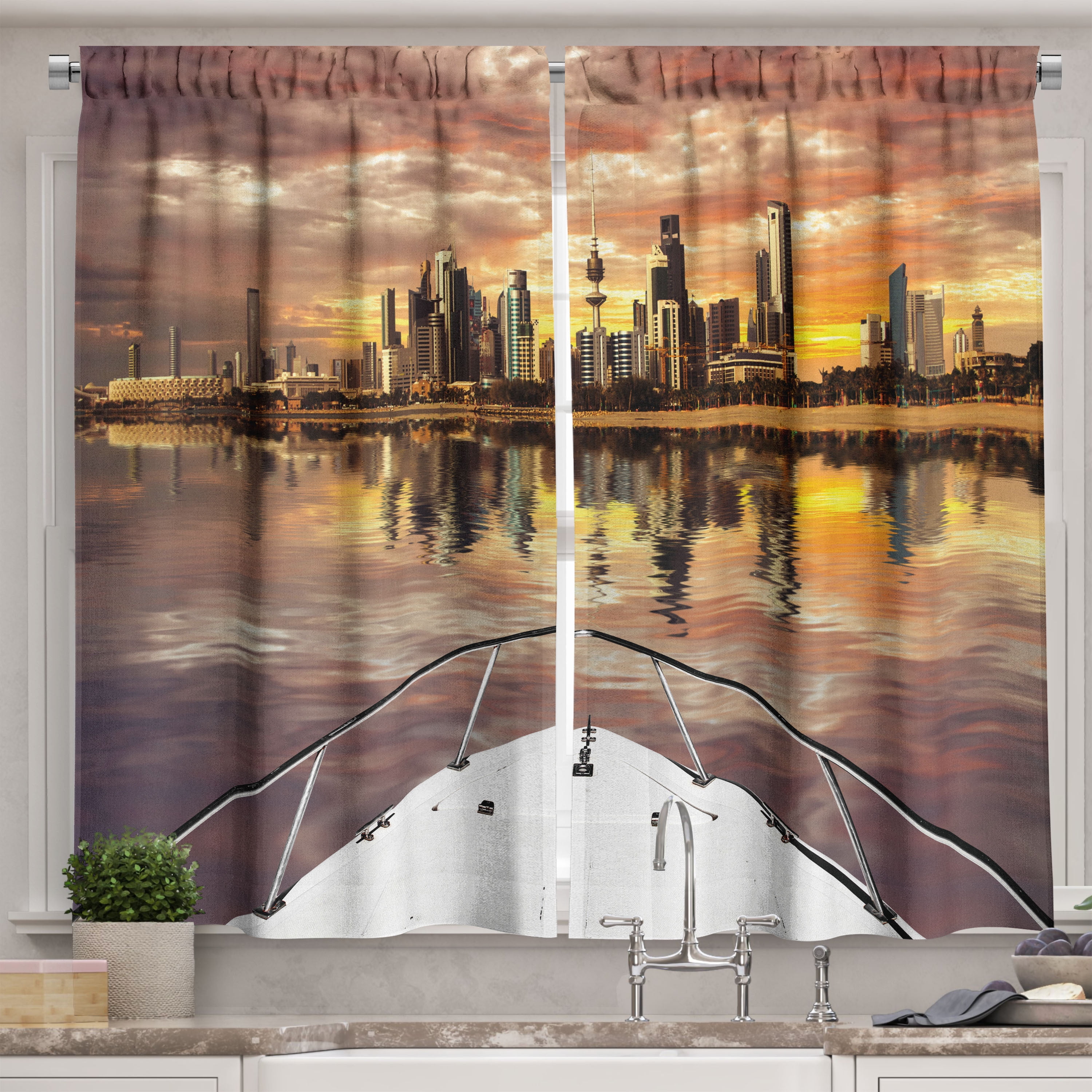 Travel Curtains 2 Panels Set, Kuwait City Skyline From Sailboat