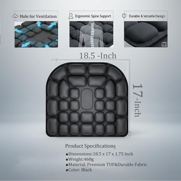Travel Cushion for Airplane Seat 18x17-Inch Inflatable Seat Cushion, Car Sitting Pad, Office Chair Cushion, Portable Flight Pillow, Inflatable Travel Pillow, Tailbone & Back Support Cushion