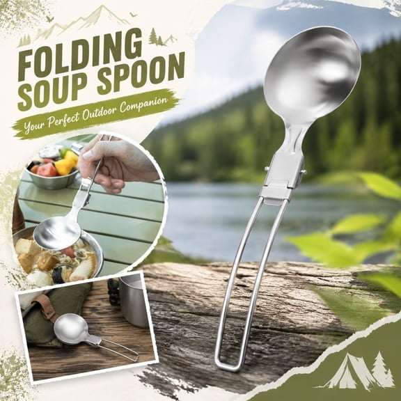Travel Cutlery Set, Outdoor Portable Soup Spoon, Backpacking Gear, Stainless Steel Utensils, Locking Folding Mechanism That Keeps The Spoon Stable While Eating Soups, Stews and