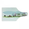 thumbnail image 1 of Travel Cutting Board, Cartoon Style Design of a Camping Scene with a Camp Trailer a Bonfire and a Barbecue, Decorative Tempered Glass Cutting and Serving Board, in 3 Sizes, by Ambesonne, 1 of 2