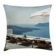 thumbnail image 1 of Travel Decor Throw Pillow Cushion Cover, Sunbathing with Caldera View Terrace Santorini Aegean Greece Print, Decorative Square Accent Pillow Case, 18 X 18 Inches, Blue White and Green, by Ambesonne, 1 of 2