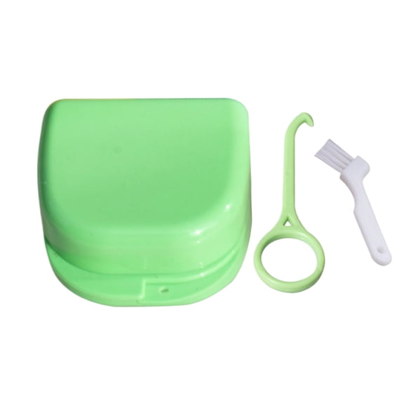 Travel Dental Storage Box, Portable Retainer Case with Lid Mouth Guard Holder Denture Organizer Cleaning Container 3.22in (Green)