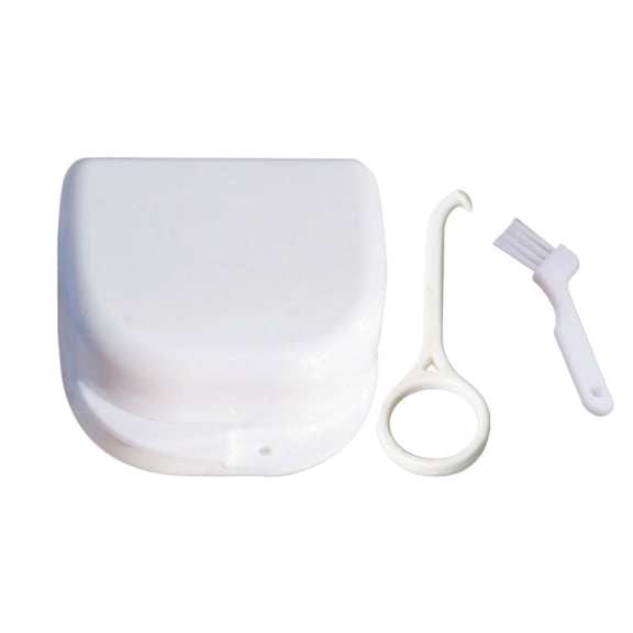 Travel Dental Storage Box, Portable Retainer Case with Lid Mouth Guard Holder Denture Organizer Cleaning Container 3.22in (White)