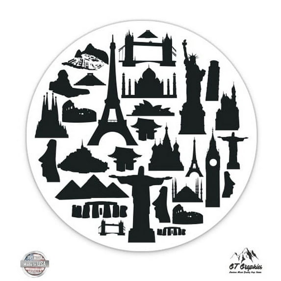 Travel Destinations Cities Black and White Oval - 8" Vinyl Sticker - For Car Laptop I-Pad - Waterproof Decal