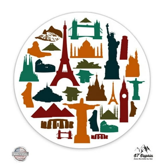 Travel Destinations Cities Colorful Oval - 3" Vinyl Sticker - For Car Laptop I-Pad Phone Helmet Hard Hat - Waterproof Decal