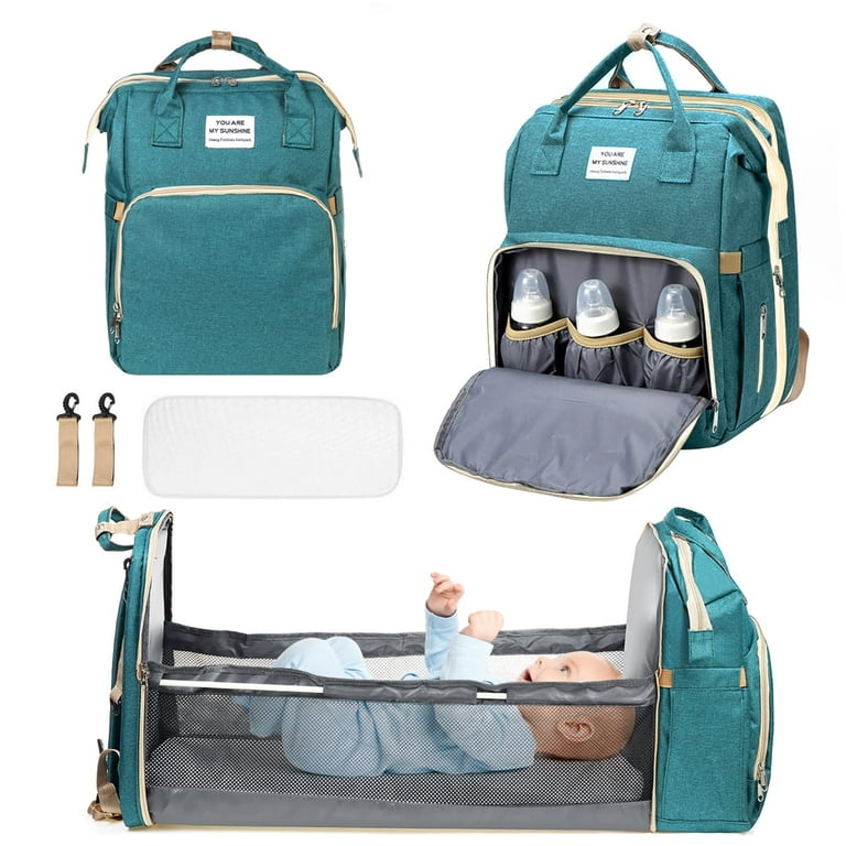 Travel Diaper Bag Backpack Foldable Baby Bed, Crib Diaper Backpack, Multifunctional Waterproof Portable Baby Bag, Large Capacity Baby Changing Bag