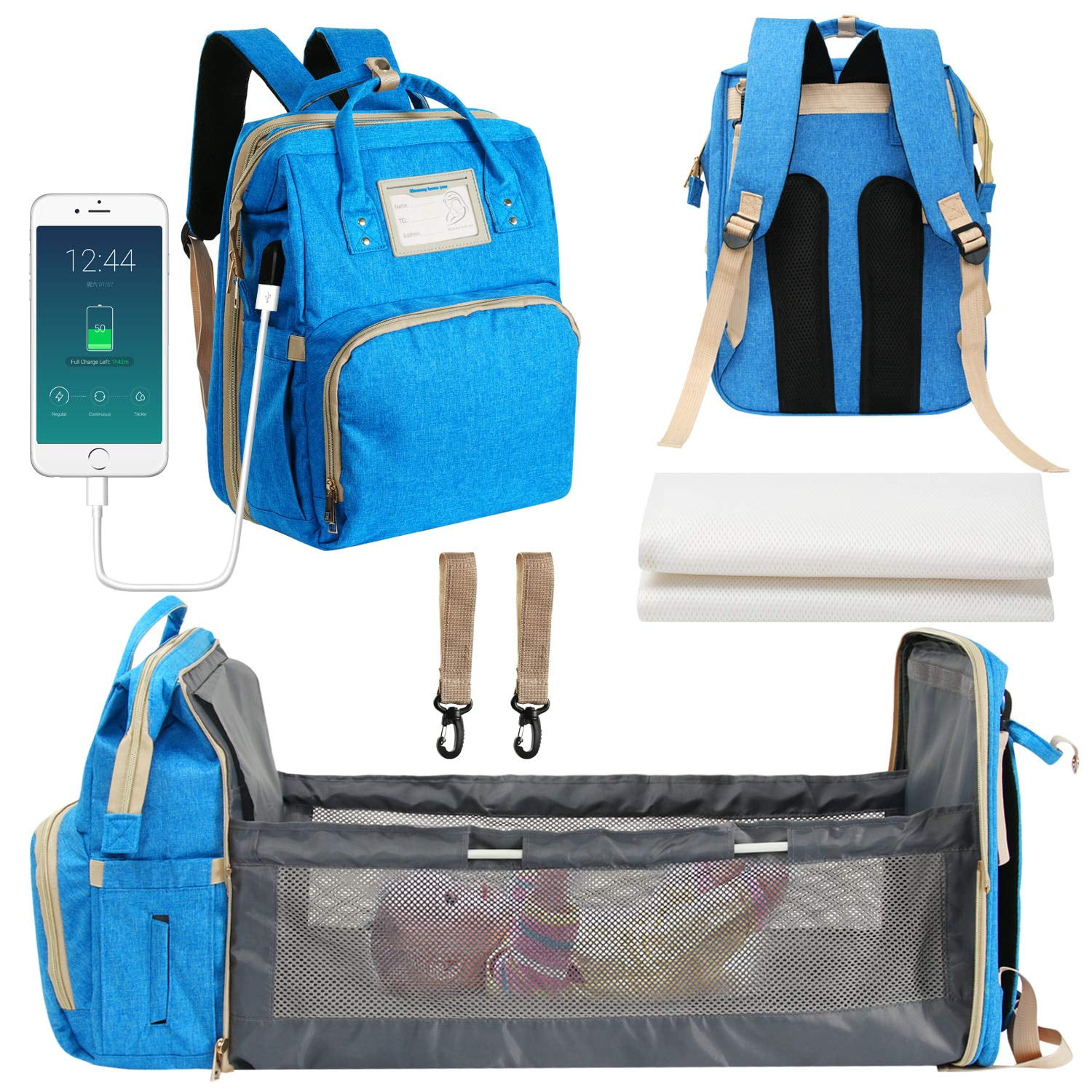 Travel Diaper Bag Backpack for Baby, Portable Waterproof Mommy Crib