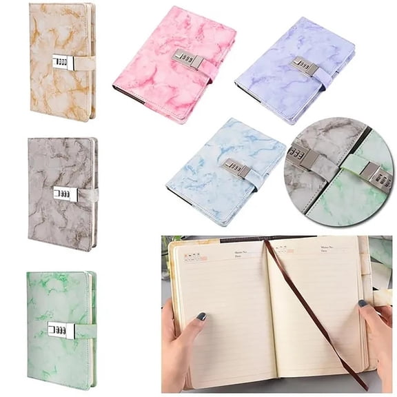 Travel Diary, Lockable Marble Journal, Back to School Student Prize Notebook, Diary with Password Lock, 8.5X5.8 Inch Pink Soft Marble Pu Leather Cover, Smooth Stitched Edge Lock