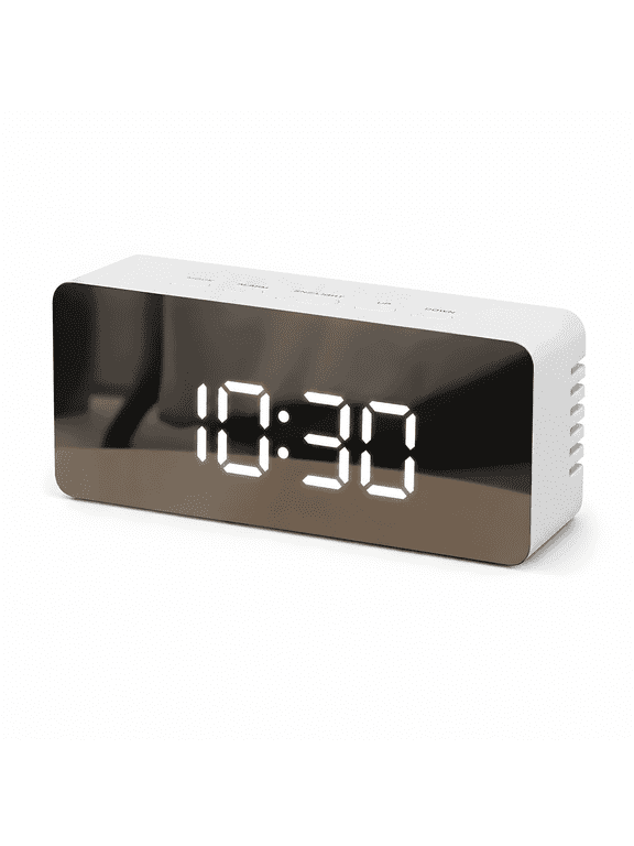 Digital Alarm Clock, Built-in LED Lighting, Plug-in, Time & Temperature Display, Auto Dimming Mode, Adjustable Snooze for Bedroom & Home Office