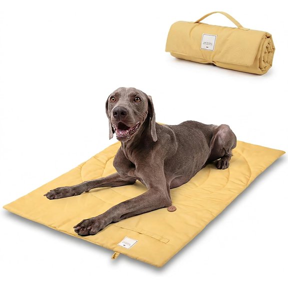 Travel Dog Bed | Camping Dog Bed | 37.4"x25.6" Waterproof Outdoor Dog Mat | Portable Place Mat for Dogs with Handle | Machine Washable | Easy Clean for Outdoor Adventures (Yellow)