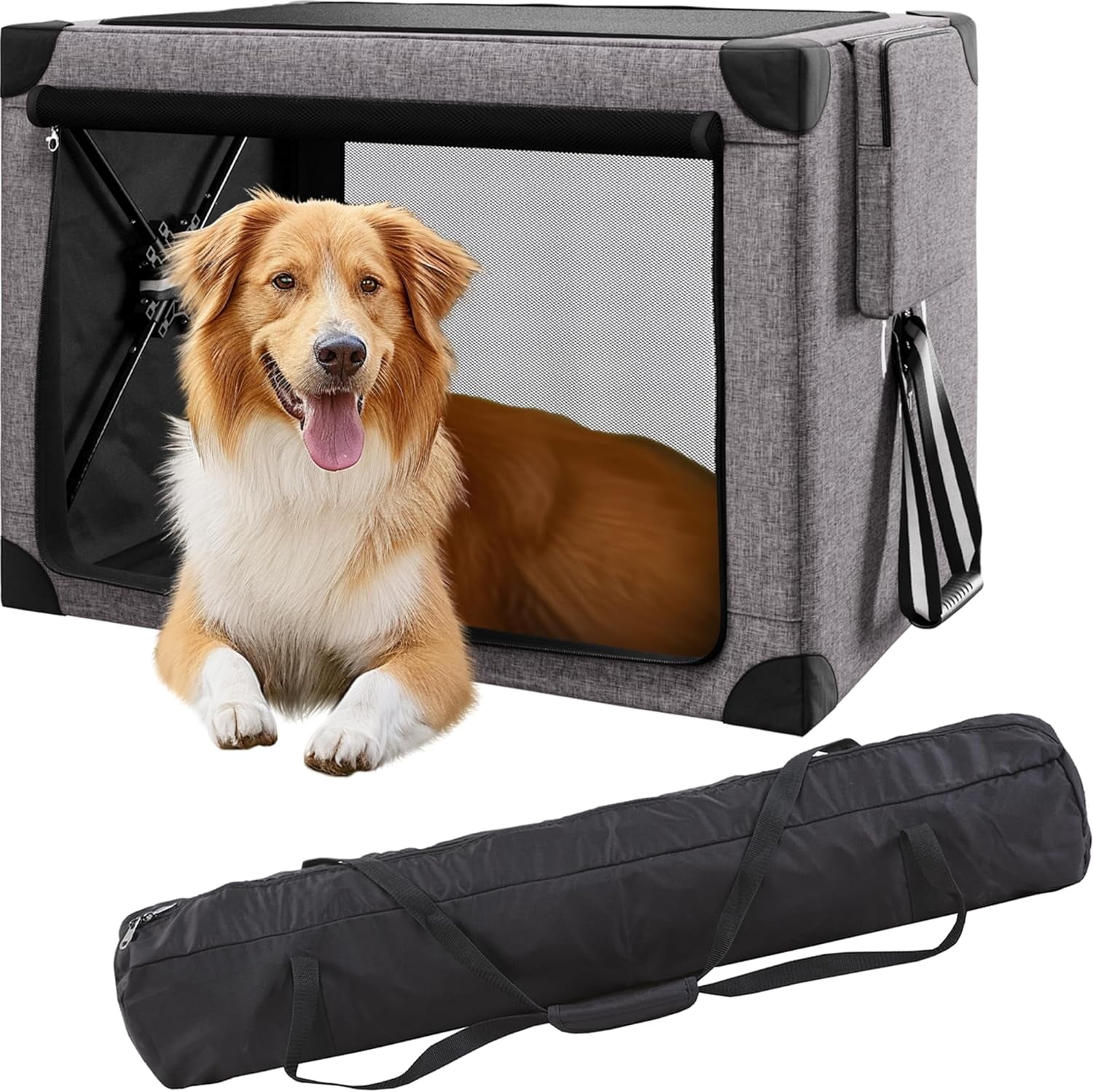 Travel Dog Crate - 37 Inch Collapsible Portable Dog Crate for Large ...