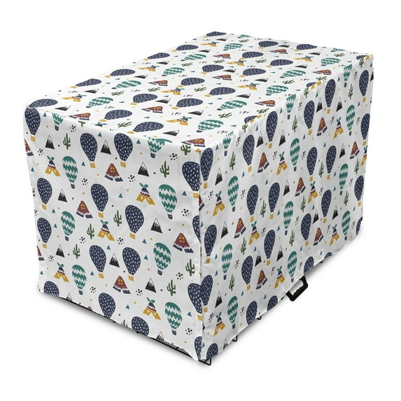 Travel Dog Crate Cover, Doodle Layout of Hot Air Balloons Tribal, Easy to Use Pet Kennel Cover Small Dogs Puppies Kittens, 7 Sizes, White Multicolor, by Ambesonne