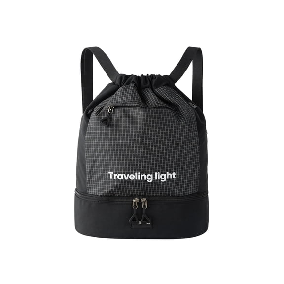 Travel Drawstring Backpack Bag, Amusement Park Backpack,Dry Wet Separation And Lightweight Small Swim Beach Bag, Water Resistant Sports Gym Backpack,Black