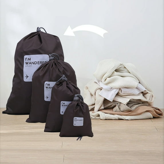 Travel Drawstring Bag Set, 4 Pcs, Luggage Organizing Packing Bags, Nylon Material, Secure Drawstring Closure, Watertight, For Underwear, Socks, Toiletries, Electronics
