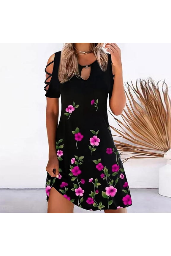 Travel Dresses for Women Wrinkle Free, Mini Summer Clothes 2023 Dresses Casual Floral Printed Tank Sleeveless Dress Crewneck Loose Beach Short