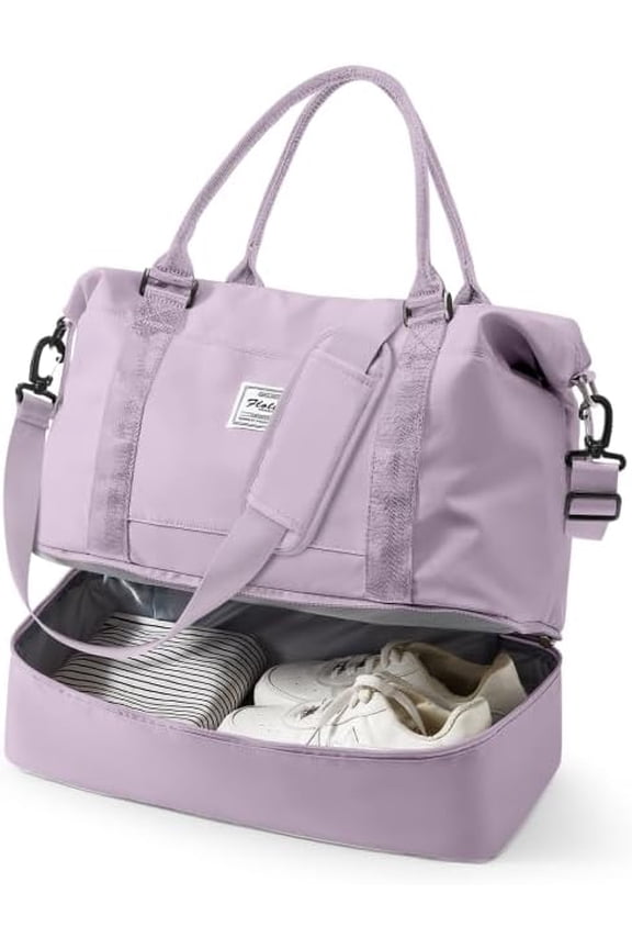 Travel Duffel Bag, 18x14x8 Travel Bag Spirit with Shoes Compartment, Weekender Overnight Bag for Women with Trolley Sleeve, Carry Bag for Airplanes Tote Gym Bag Purple