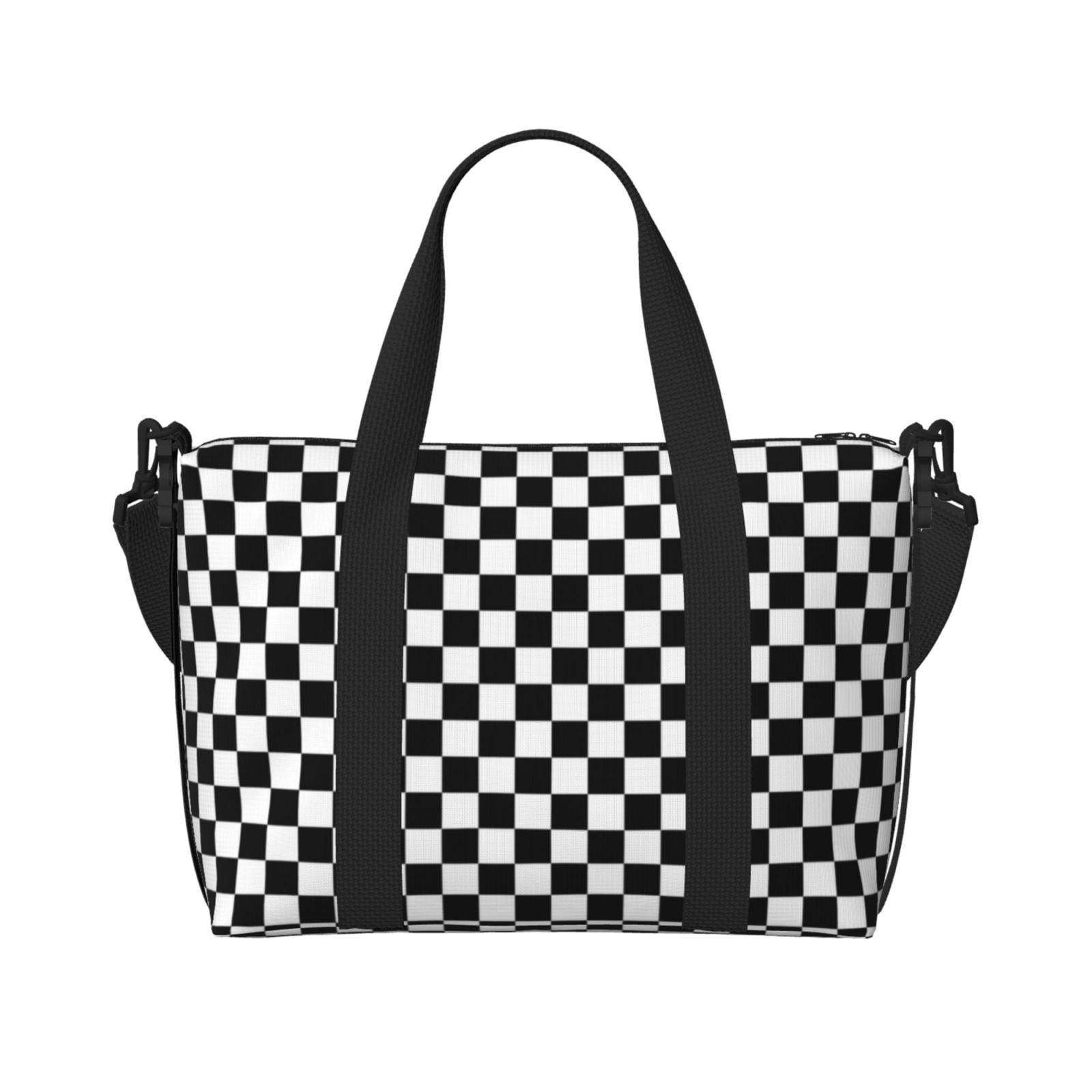 Travel Duffel Bag Black White Checkered Pattren Sports Tote Gym Bag Shoulder Weekender Overnight Bag For Women Men