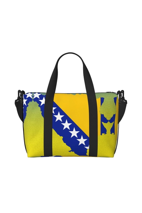 Travel Duffel Bag Bosnian Map Flag Sports Tote Gym Carry On Bag Overnight Crossbody Bag For Women Men