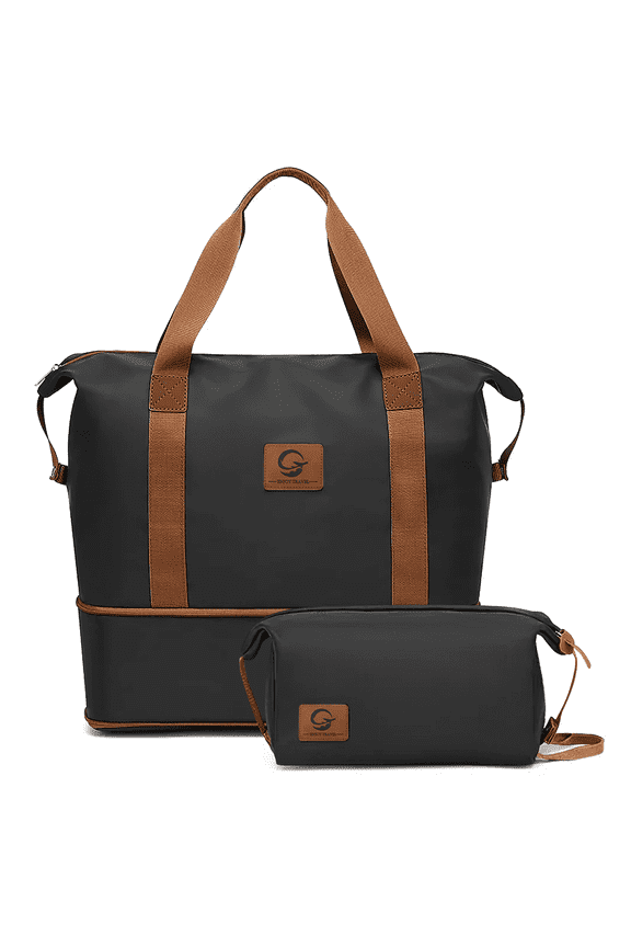 Expandable Women's Travel Duffle Bag - Carry-On Weekender Overnight Bag with Wet Pocket & Toiletry Bag, Water-Resistant Gym Bag for Fitness, Yoga, Business Trips, Black