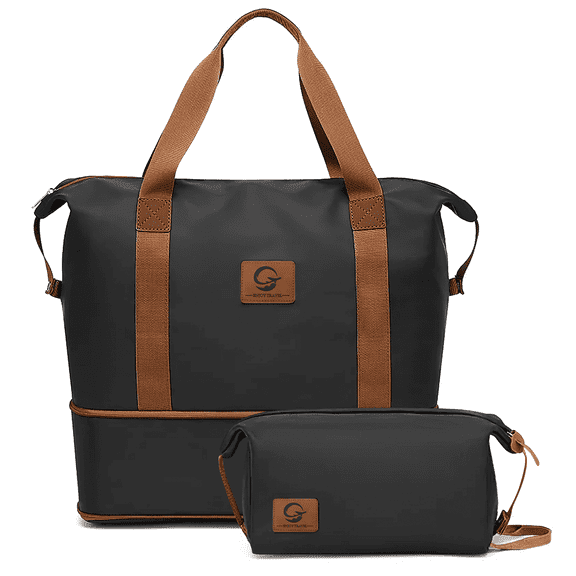 CshidWorld Expandable Women's Travel Duffle Bag - Carry-On Weekender Overnight Bag with Wet Pocket & Toiletry Bag, Water-Resistant Gym Bag for Fitness, Yoga, Business Trips, Black