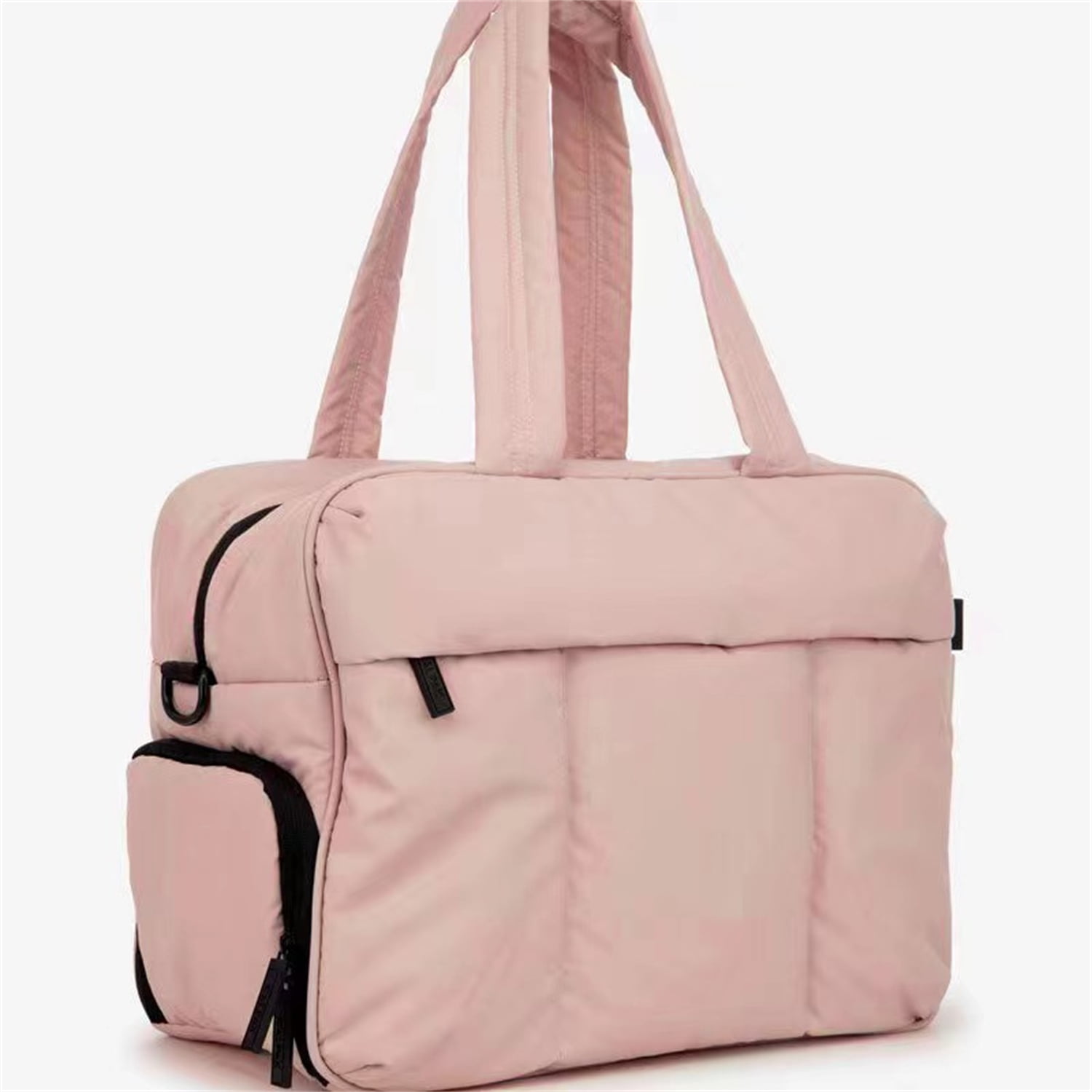 Travel Duffel Bag Quilted Nylon Weekender Bag Puffer Gym Tote Bag for Women Carry on Duffel Bag with Shoe Compartment Overnight Bag Pink