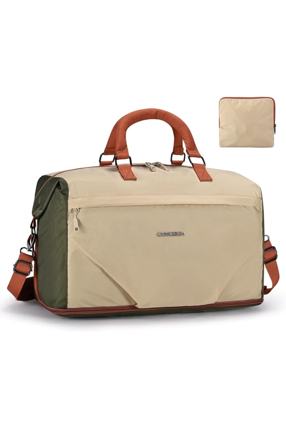 Travel Duffel Bag for Spirit Frontier Airlines Personal Item Bag 18x14x8 with Shoe Compartment Tote Carry  Luggage Expandable 20-35L Weekender Overnight for Women (Khaki)