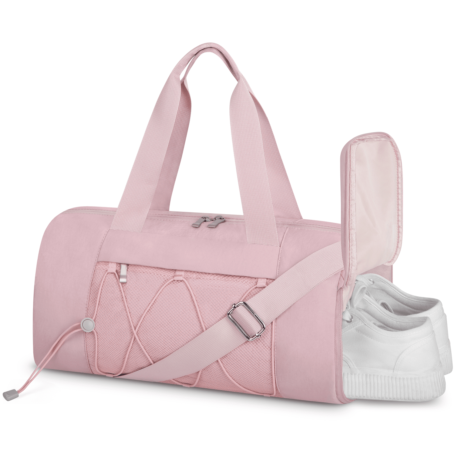 Women's Gym Duffle Bag With Shoe Compartment - Weekender Overnight Bag, Travel Tote, Pink, 18.5 X 10.6 X 7 Inches