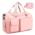 thumbnail image 1 of Travel Duffel Bag for Women, Foldable Weekender Overnight Bag with Shoe Compartment, Waterproof Shoulder Sports Tote Gym Bag with Toiletry Bag for Travel, Hospital Holdalls, Pink, 1 of 8
