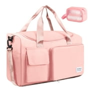Travel Duffel Bag for Women, Foldable Weekender Overnight Bag with Shoe Compartment, Waterproof Shoulder Sports Tote Gym Bag with Toiletry Bag for Travel, Hospital Holdalls, Pink
