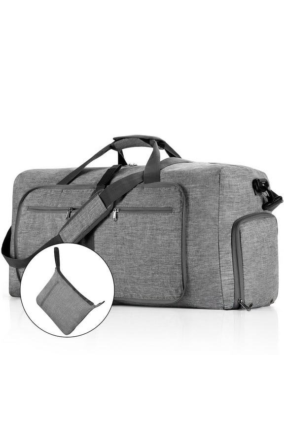 Travel Duffel Bag for Men, 65L Foldable Duffle Bags with Shoes Compartment, Overnight Bag for Men Women Waterproof & Tear Resistant (Gray)