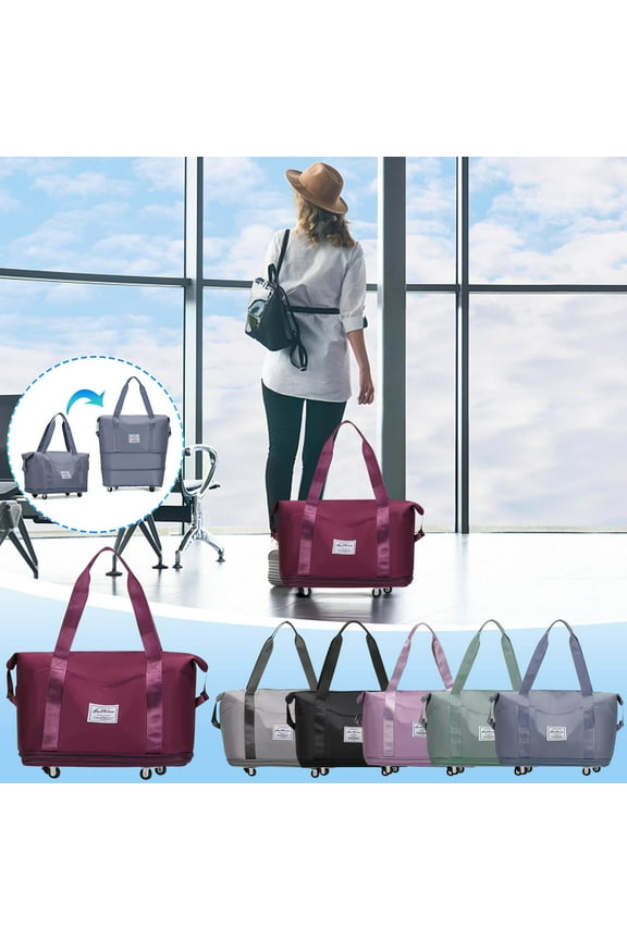 Travel Duffel Bags Large Capacity Folding Luggage with Wheels Expansion Travel Duffel Bag with Dry and Wet Separation Portable Travel Fabric Bag for Gym Vacation