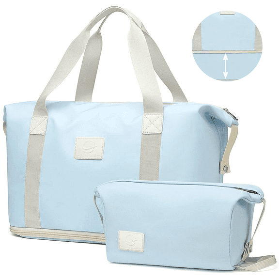 CshidWorld Expandable Women's Travel Duffle Bag - Carry-On Weekender Overnight Bag with Wet Pocket & Toiletry Bag, Water-Resistant Gym Bag for Fitness, Yoga, Business Trips, Blue