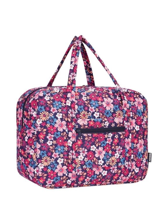 Floral Travel Duffel Bags for Women - 25L Waterproof Gym Bag, Laptop Carry-On Luggage, Weekend Travel Organizer(Red Rose Floral)
