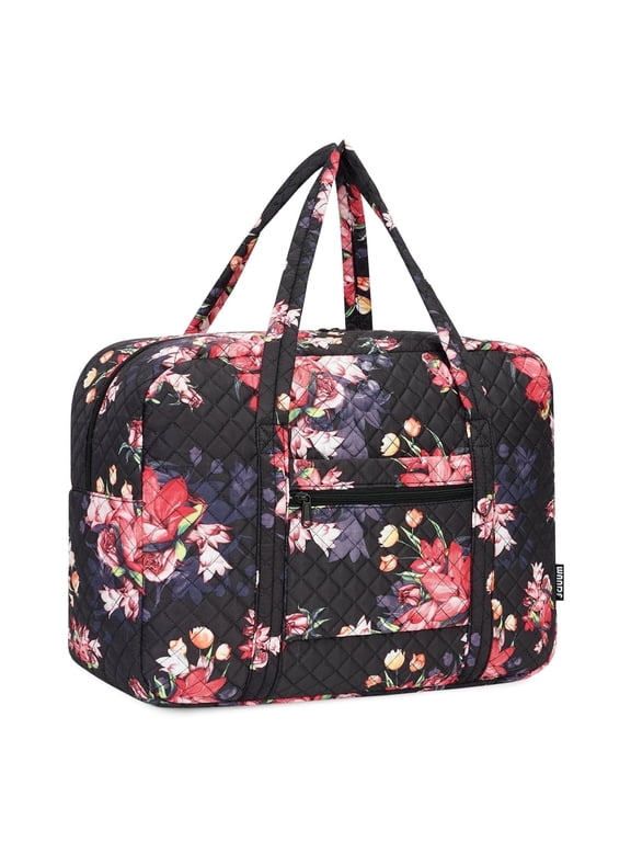 Floral Travel Duffel Bags for Women - 25L Waterproof Gym Bag, Laptop Carry-On Luggage, Weekend Travel Organizer(Black Floral)