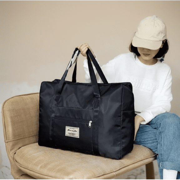 Travel Duffel Bags for Women, Overnight Bag 14x17x6 Inch, Foldable Travel Bag, Weekend Bags for Women Travel (Black)