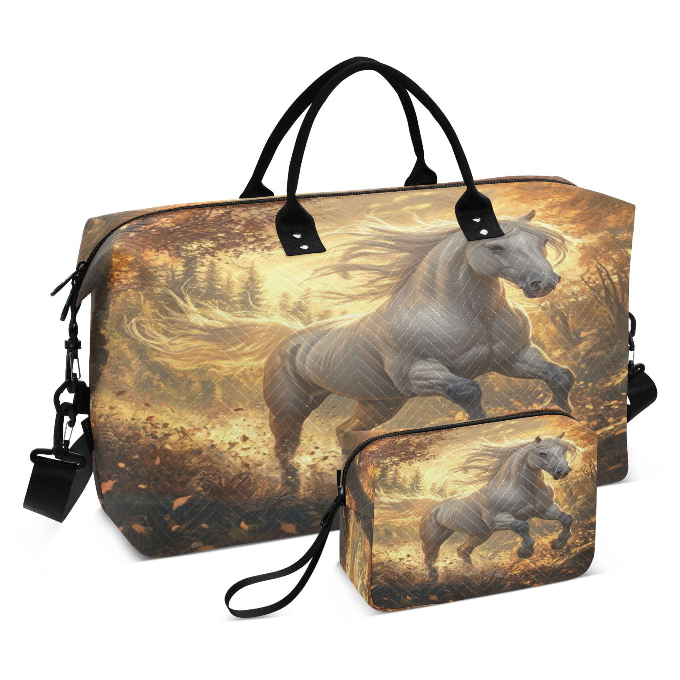 Travel Duffel Luggage Bag Sports Duffle Bag Gym Bag with Zipper A White Horse